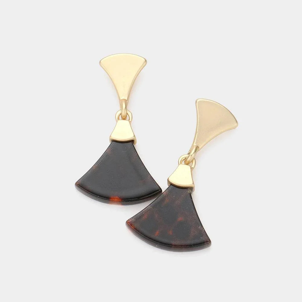 Brown Celluloid Acetate Triangle Dangle Earrings - Jewelry Store by Erik Rayo