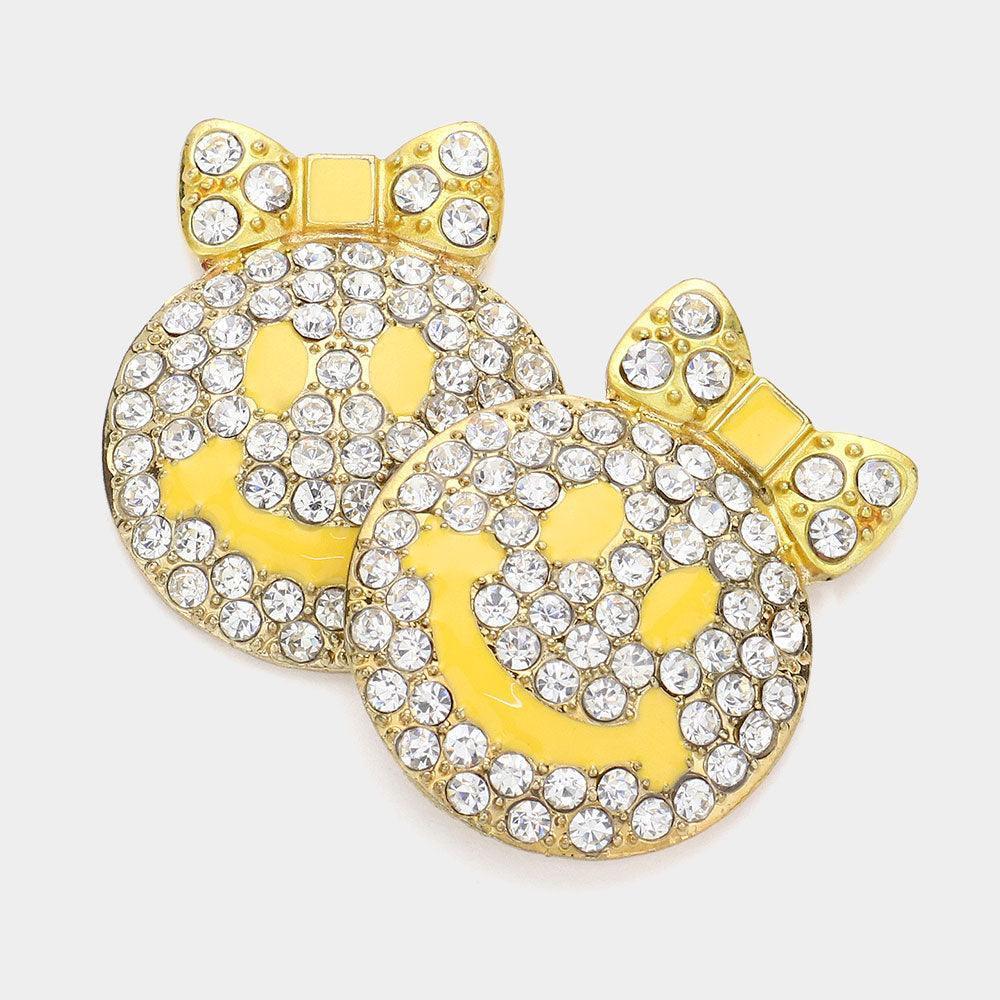 Yellow Stone Paved Smile Bow Stud Earrings - Jewelry Store by Erik Rayo