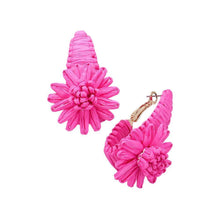 Load image into Gallery viewer, Pink Raffia Wrapped Flower Pointed Earrings
