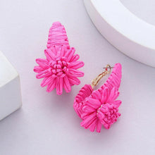 Load image into Gallery viewer, Pink Raffia Wrapped Flower Pointed Earrings
