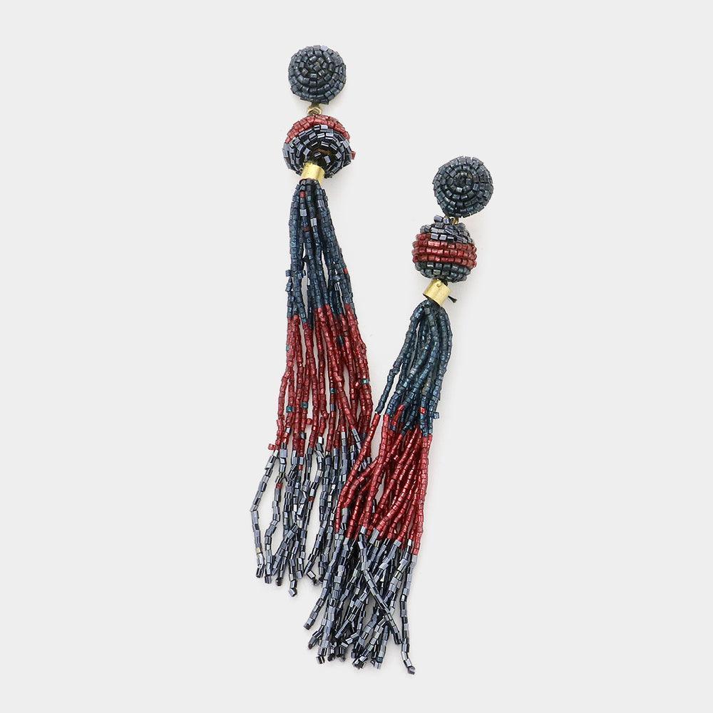 Disc Ball Beaded Tassel Drop Earrings - Jewelry Store by Erik Rayo