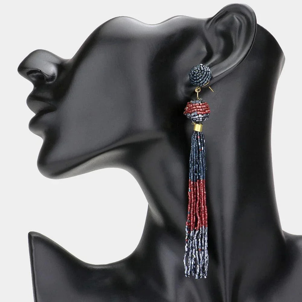 Disc Ball Beaded Tassel Drop Earrings - Jewelry Store by Erik Rayo