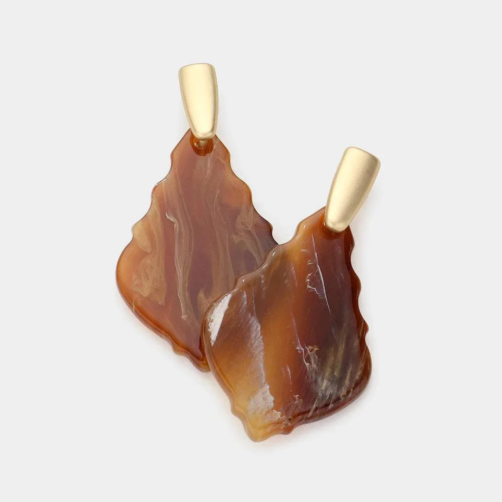 Brown Celluloid Leaf Earrings - Jewelry Store by Erik Rayo