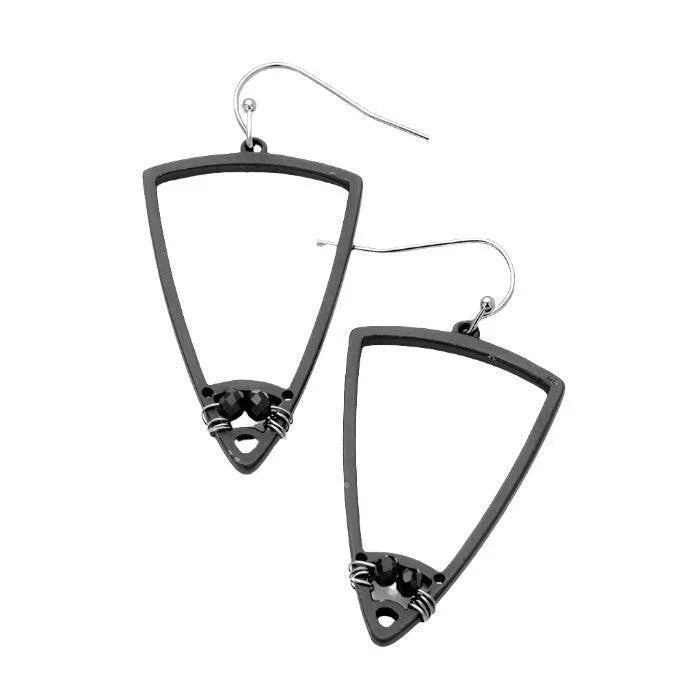 Black Triangle Shape Double Bead Matt Earrings - Jewelry Store by Erik Rayo
