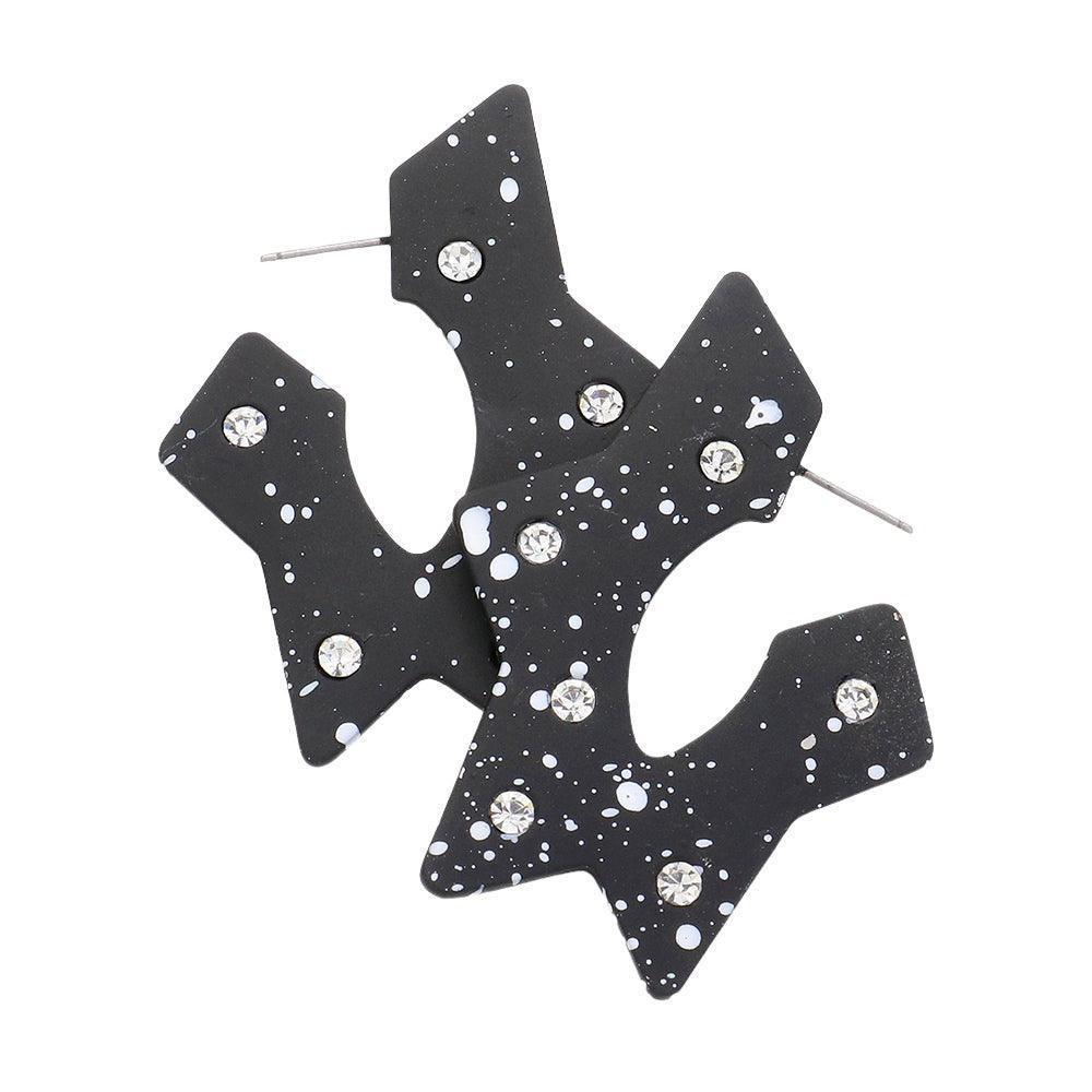Black Crystal Paint Splash Geometric Earrings - Jewelry Store by Erik Rayo