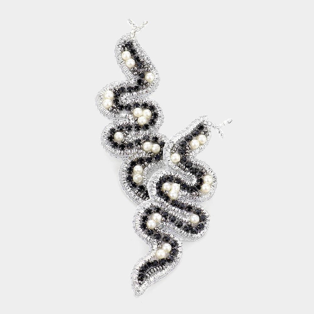 Silver Pearl Round Stone Snake Earrings - Jewelry Store by Erik Rayo