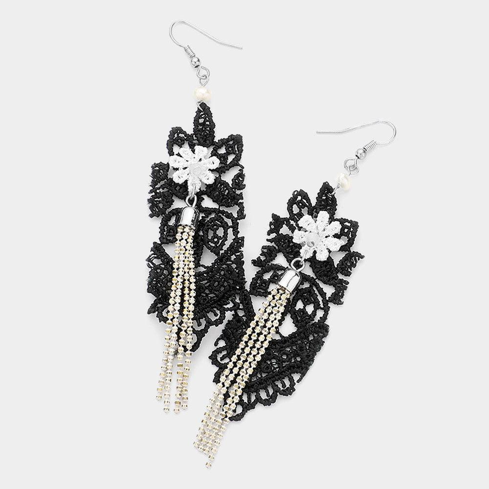 Flower Pointed Crochet Lace Dangle Earrings - Jewelry Store by Erik Rayo