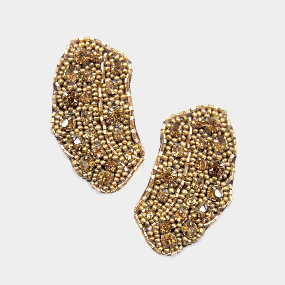 Gold Felt Back Round Stone Seed Beaded Earrings - Jewelry Store by Erik Rayo