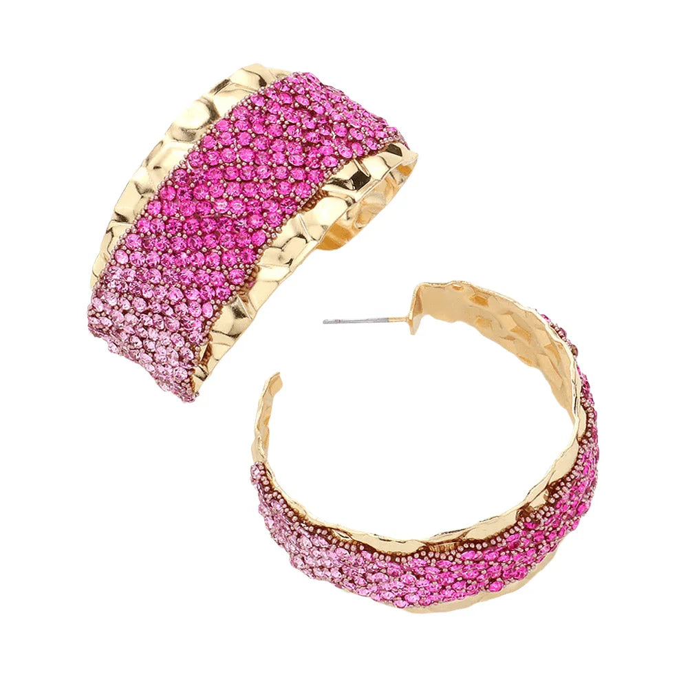 Red Rhinestone Paved Hoop Earrings - Jewelry Store by Erik Rayo