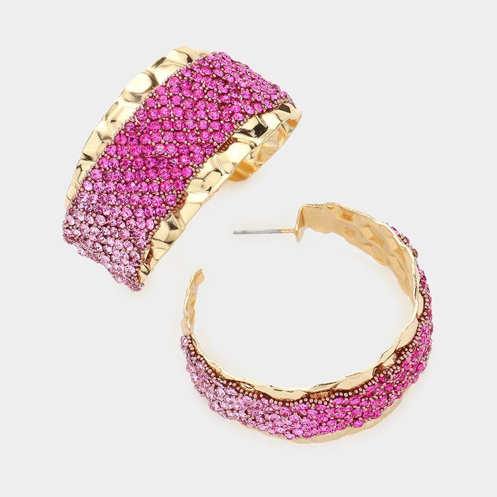 Red Rhinestone Paved Hoop Earrings - Jewelry Store by Erik Rayo