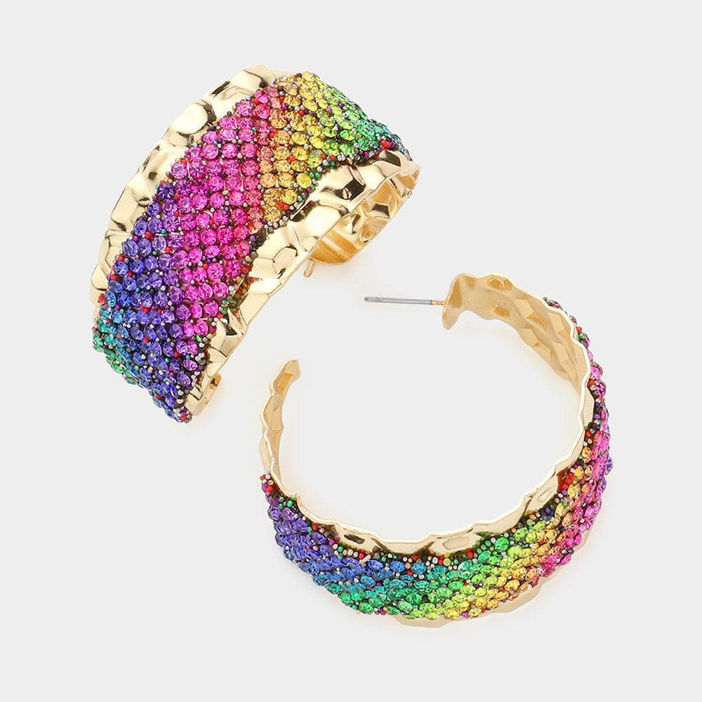 Gold Rhinestone Paved Hoop Earrings - Jewelry Store by Erik Rayo