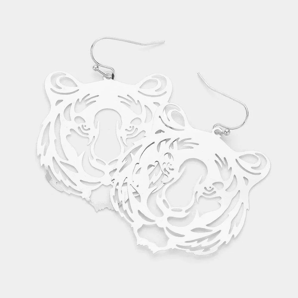 Brass Metal Cut Out Tiger Dangle Earrings - Jewelry Store by Erik Rayo