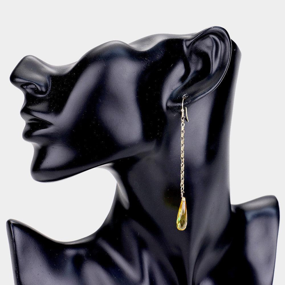 Yellow Cubic Zirconia Teardrop Metal Chain Earrings - Jewelry Store by Erik Rayo