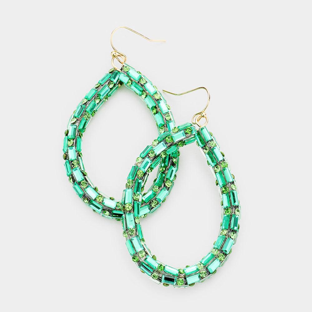 Green Round Rectangle Stone Open Teardrop Earrings - Jewelry Store by Erik Rayo