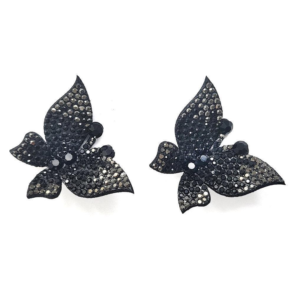 Black Felt Back Bling Studded Butterfly Earrings - Jewelry Store by Erik Rayo