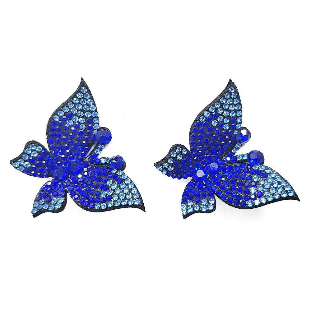 Blue Felt Back Bling Studded Butterfly Earrings - Jewelry Store by Erik Rayo