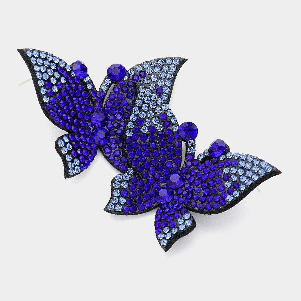 Blue Felt Back Bling Studded Butterfly Earrings - Jewelry Store by Erik Rayo