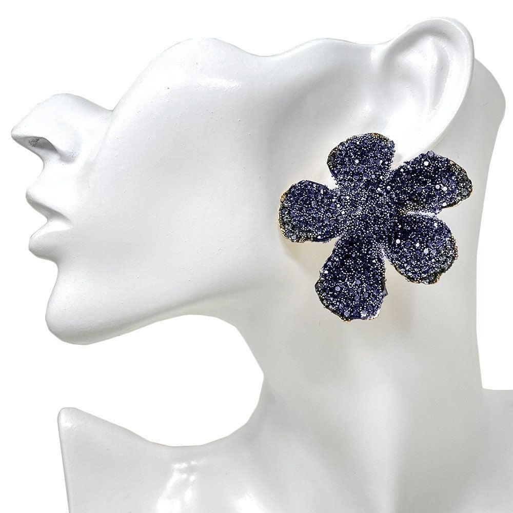 Black Felt Back Bling Studded Flower Earrings - Jewelry Store by Erik Rayo
