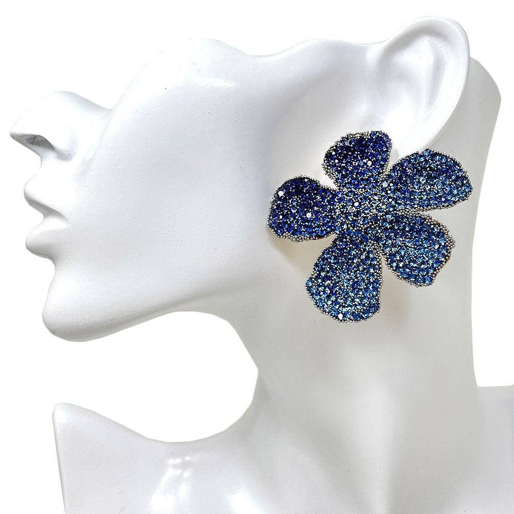 Blue Felt Back Bling Studded Flower Earrings - Jewelry Store by Erik Rayo