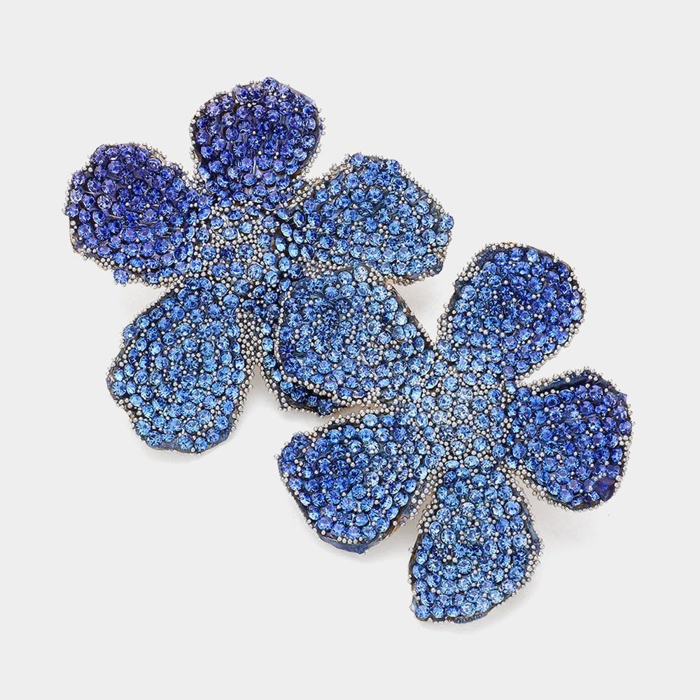 Blue Felt Back Bling Studded Flower Earrings - Jewelry Store by Erik Rayo