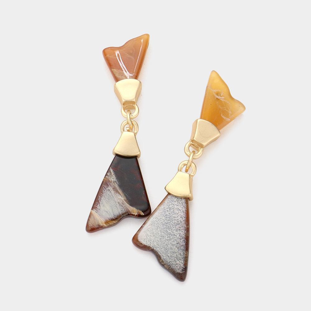 Brown Celluloid Acetate Irregular Triangle Dangle Earrings - Jewelry Store by Erik Rayo