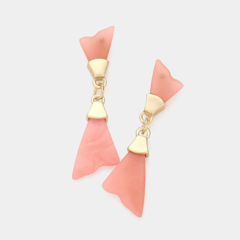 Coral Celluloid Acetate Irregular Triangle Dangle Earrings - Jewelry Store by Erik Rayo