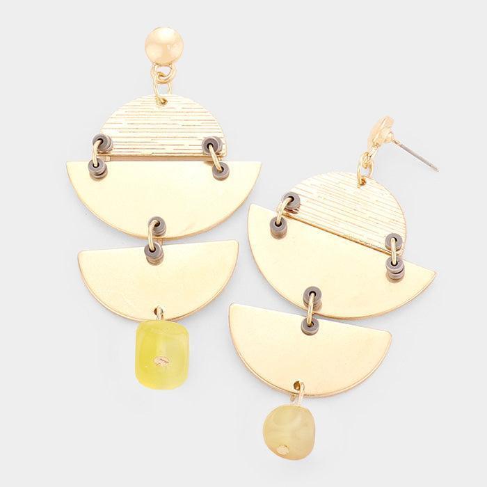 Mustard Geometric Textured Metal Post Earrings - Jewelry Store by Erik Rayo