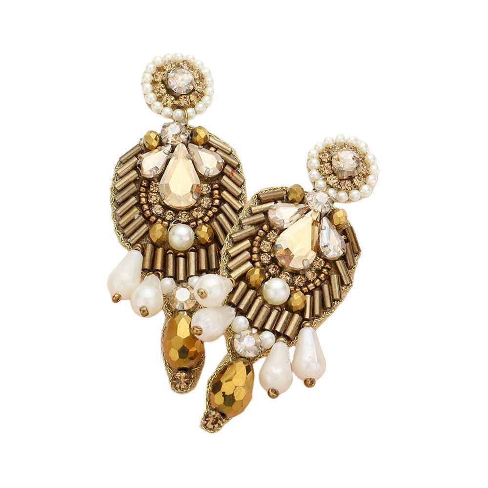 Cream Boho Pearl Stone Embellished Dangle Earrings - Jewelry Store by Erik Rayo