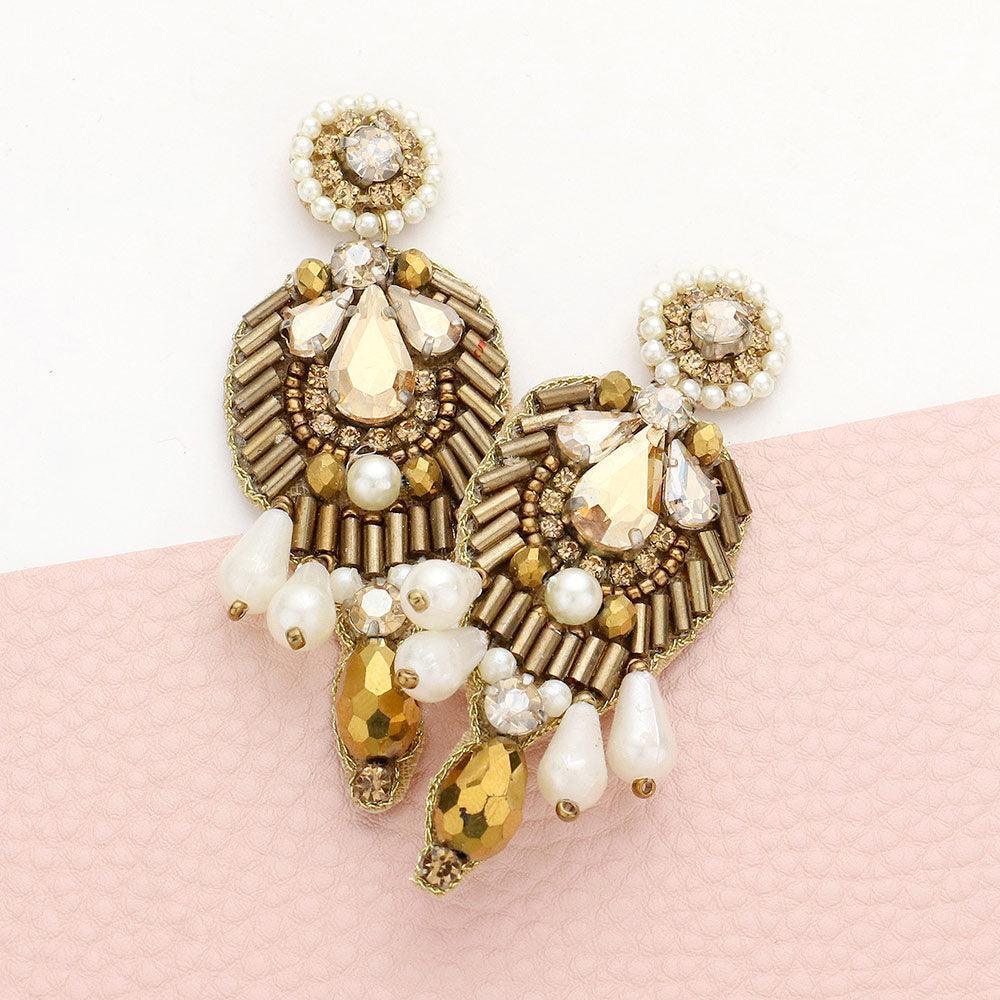 Cream Boho Pearl Stone Embellished Dangle Earrings - Jewelry Store by Erik Rayo