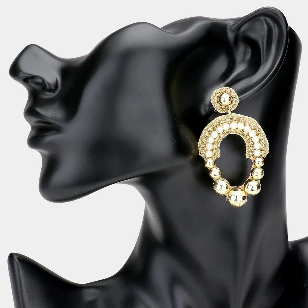 Cream Pearl Metal Ball Cluster Abstract Dangle Earrings - Jewelry Store by Erik Rayo