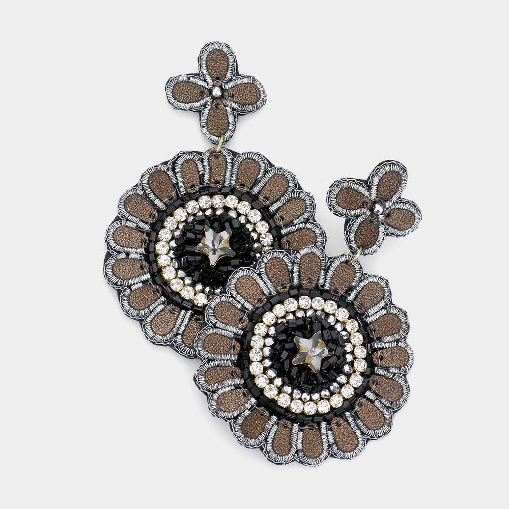 Black Beaded Flower Dangle Earrings - Jewelry Store by Erik Rayo
