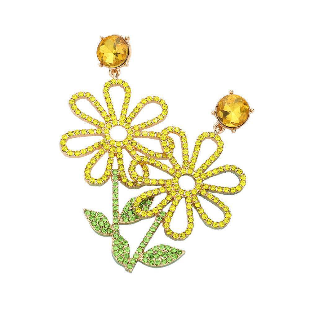 Yellow Stone Paved Open Flower Dangle Earrings - Jewelry Store by Erik Rayo