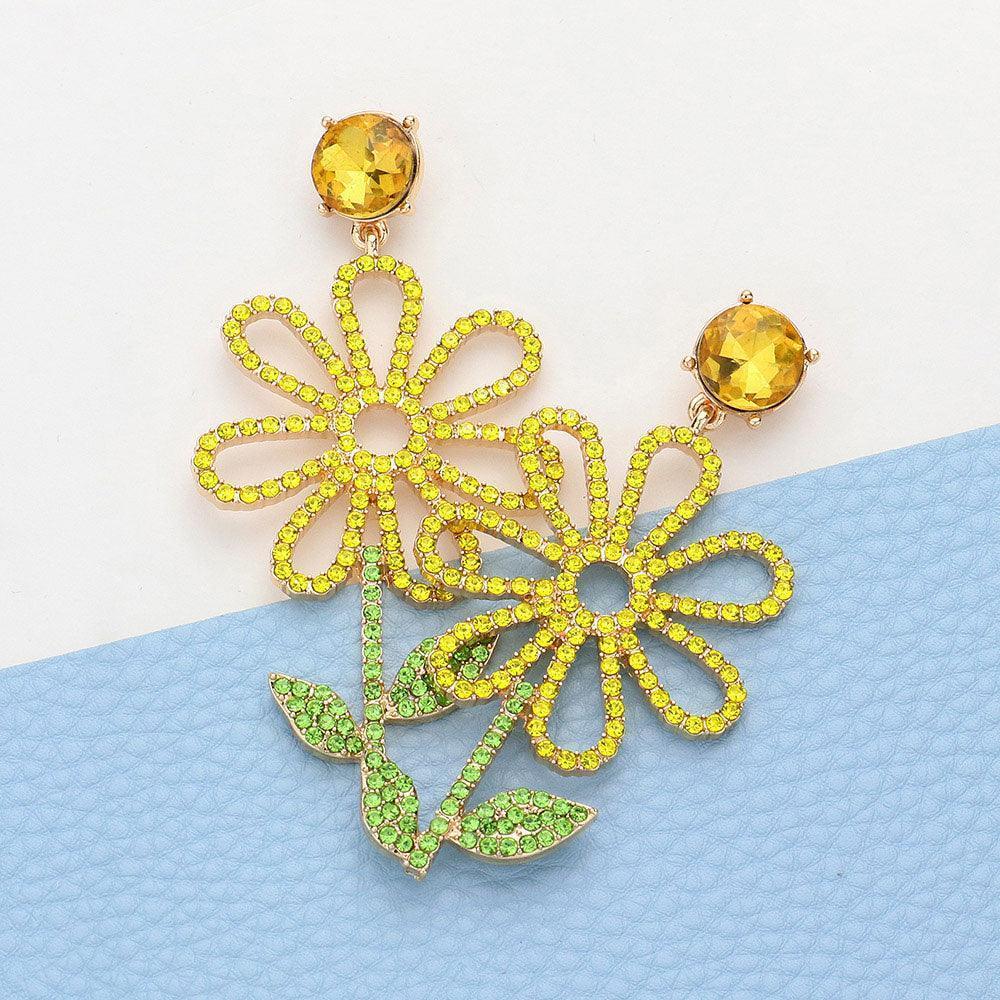 Yellow Stone Paved Open Flower Dangle Earrings - Jewelry Store by Erik Rayo