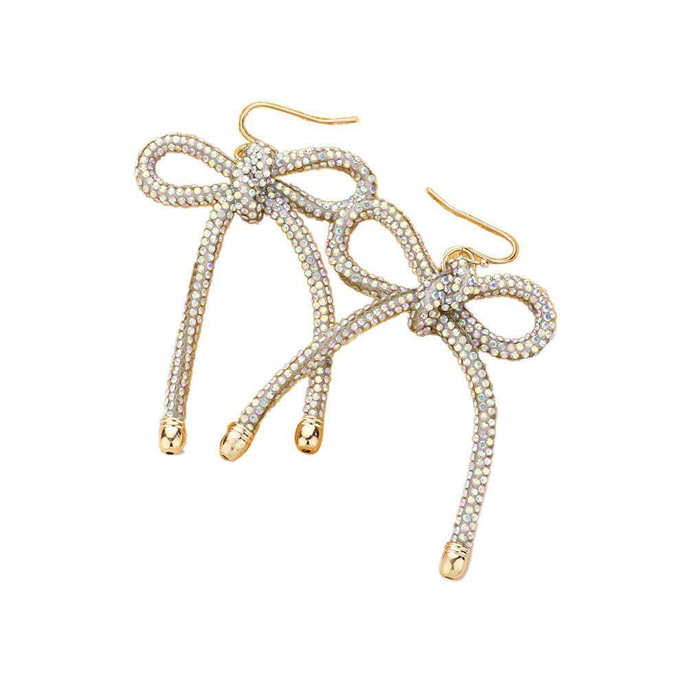 Bling Studded Tube Bow Dangle Earrings - Jewelry Store by Erik Rayo