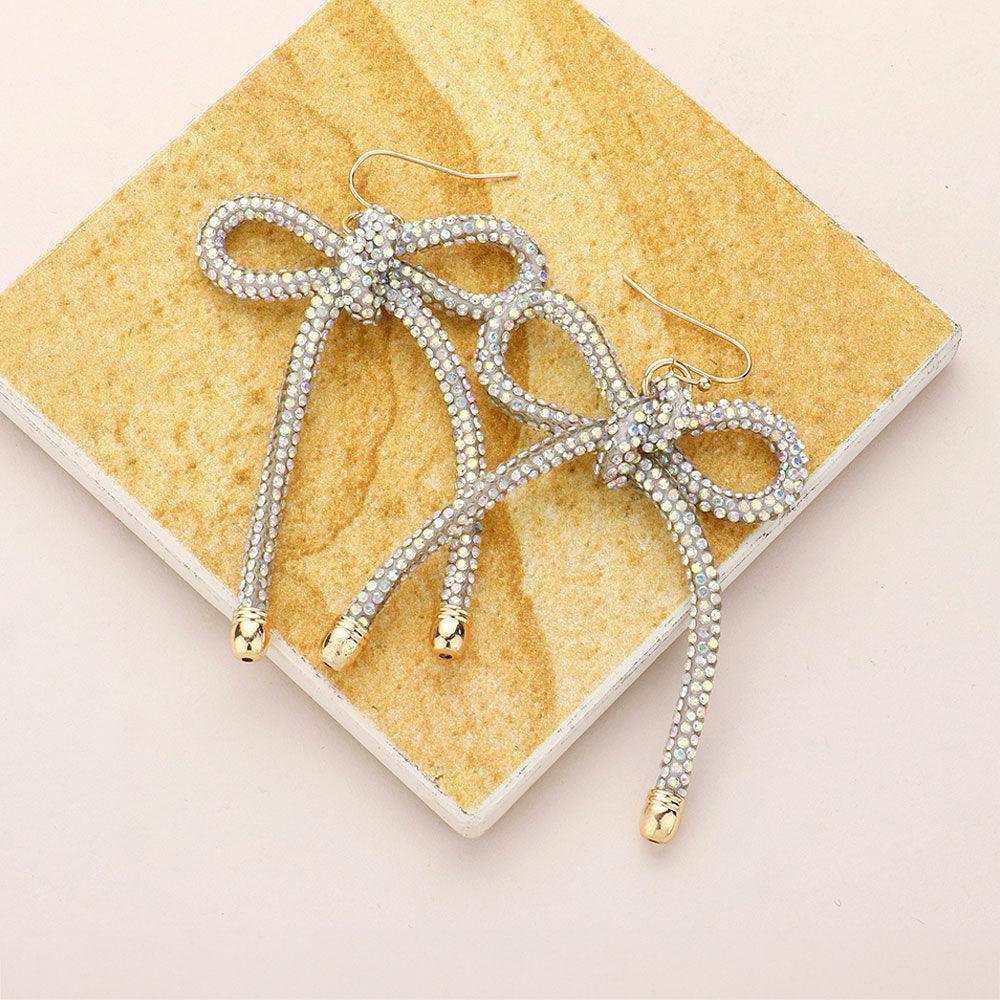 Bling Studded Tube Bow Dangle Earrings - Jewelry Store by Erik Rayo