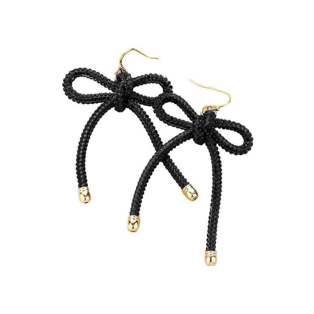 Black Bling Studded Tube Bow Dangle Earrings - Jewelry Store by Erik Rayo