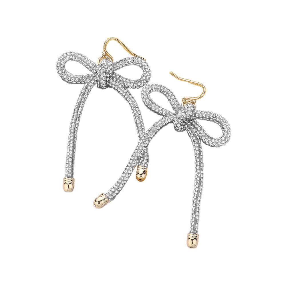 Clear Bling Studded Tube Bow Dangle Earrings - Jewelry Store by Erik Rayo