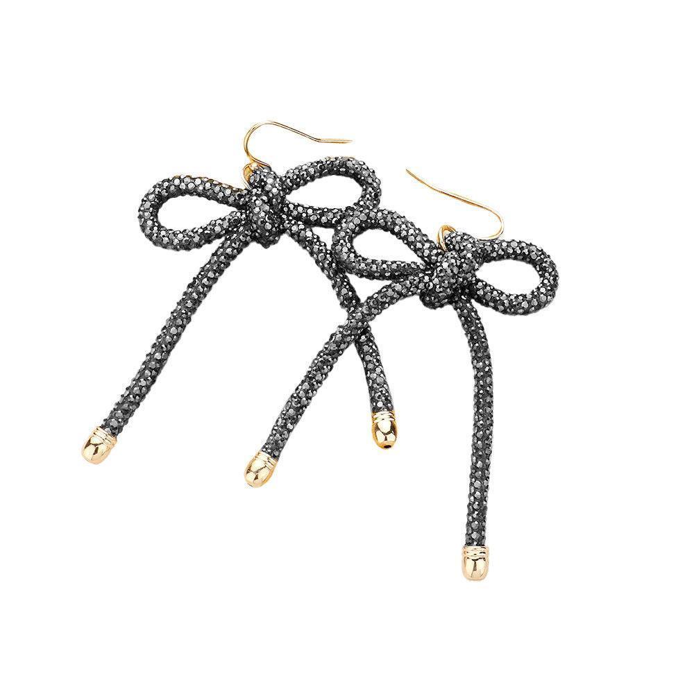 Bling Studded Tube Bow Dangle Earrings - Jewelry Store by Erik Rayo