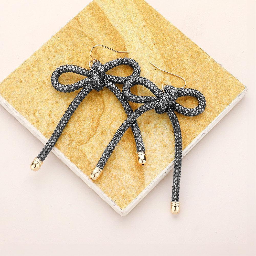 Bling Studded Tube Bow Dangle Earrings - Jewelry Store by Erik Rayo