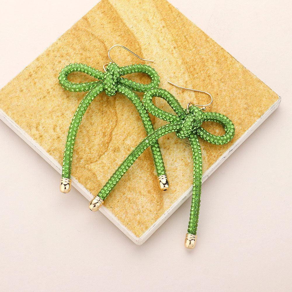 Bling Studded Tube Bow Dangle Earrings - Jewelry Store by Erik Rayo