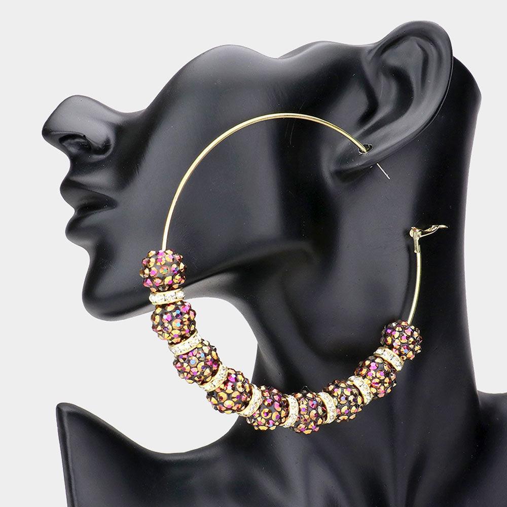 Gold Shamballa Ball Hoop Earrings - Jewelry Store by Erik Rayo