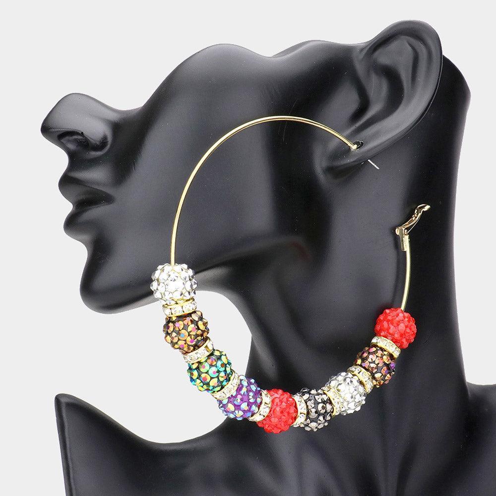 Shamballa Ball Hoop Earrings - Jewelry Store by Erik Rayo
