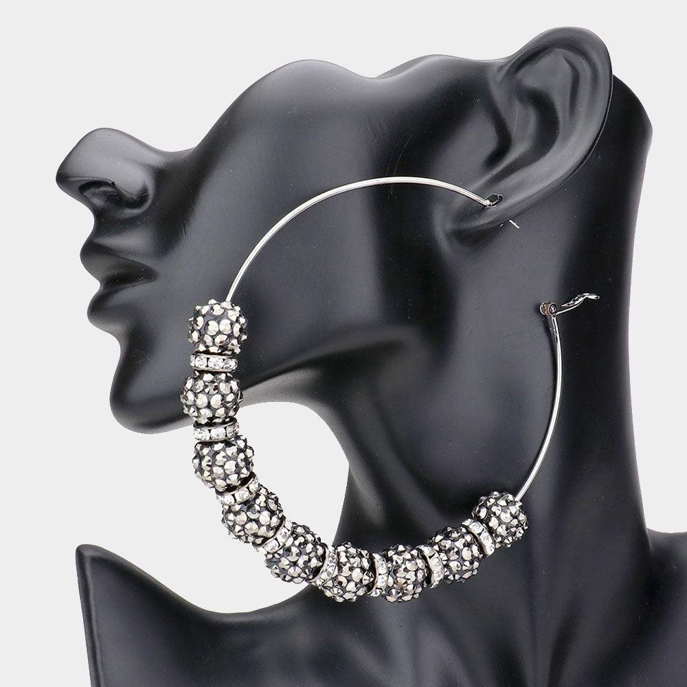 Hematite Shamballa Ball Hoop Earrings - Jewelry Store by Erik Rayo