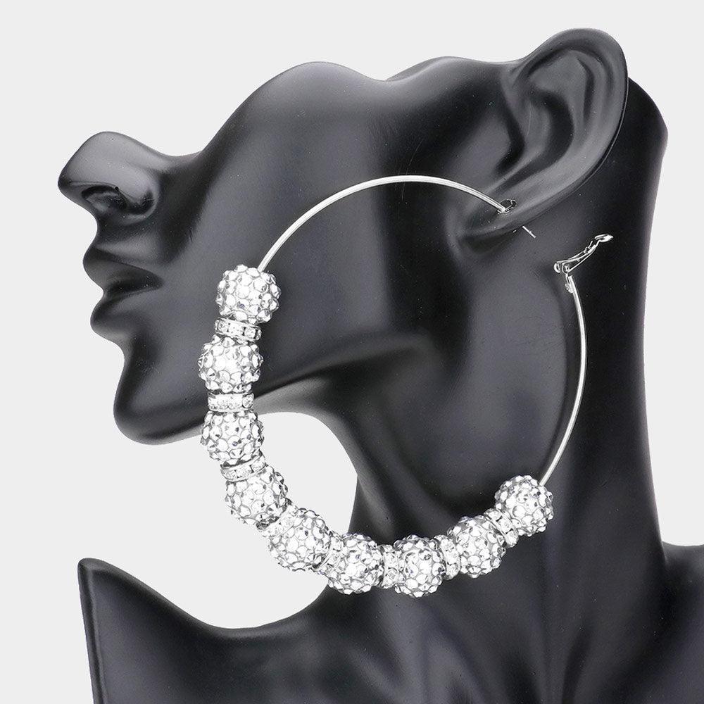 Silver Shamballa Ball Hoop Earrings - Jewelry Store by Erik Rayo