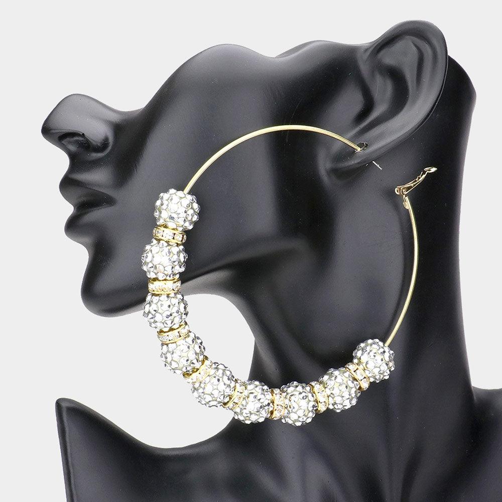 Two Tone Shamballa Ball Hoop Earrings