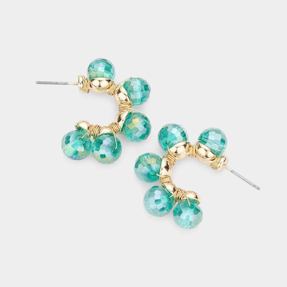 Blue Wire Wrapped Faceted Bead Half Hoop Earrings - Jewelry Store by Erik Rayo