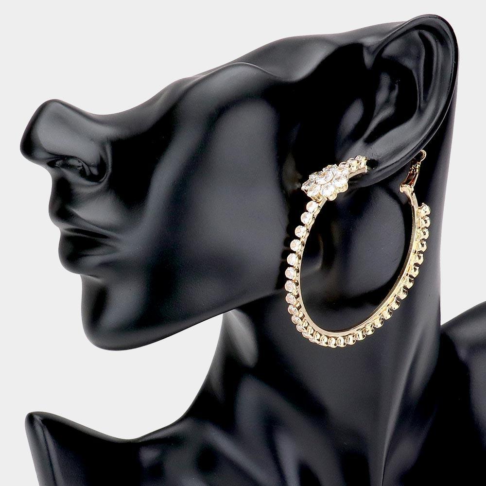 Gold Bubble Stone Flower Accented Hoop Earrings - Jewelry Store by Erik Rayo