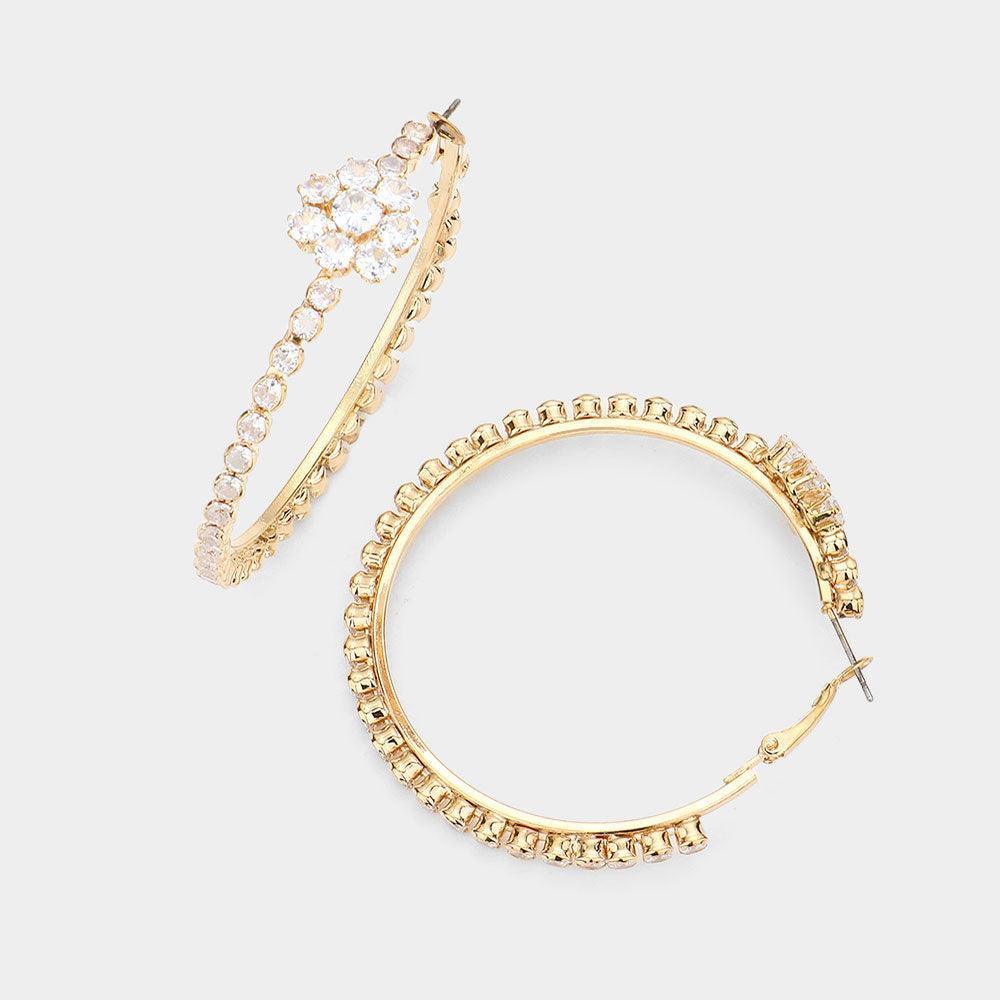 Gold Bubble Stone Flower Accented Hoop Earrings - Jewelry Store by Erik Rayo