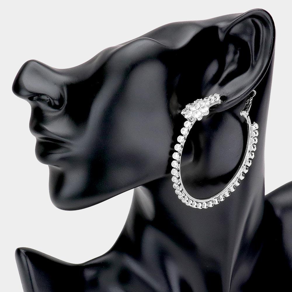 Silver Bubble Stone Flower Accented Hoop Earrings - Jewelry Store by Erik Rayo