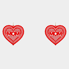 Load image into Gallery viewer, Red MOM Message Colored Brass Metal Heart Dangle Earrings

